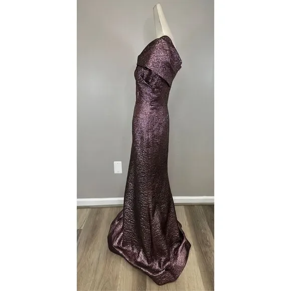 Teri Jon by Rickie Freeman Off-The-Shoulder Metallic Gown Size 6 $580 - Picture 8 of 12